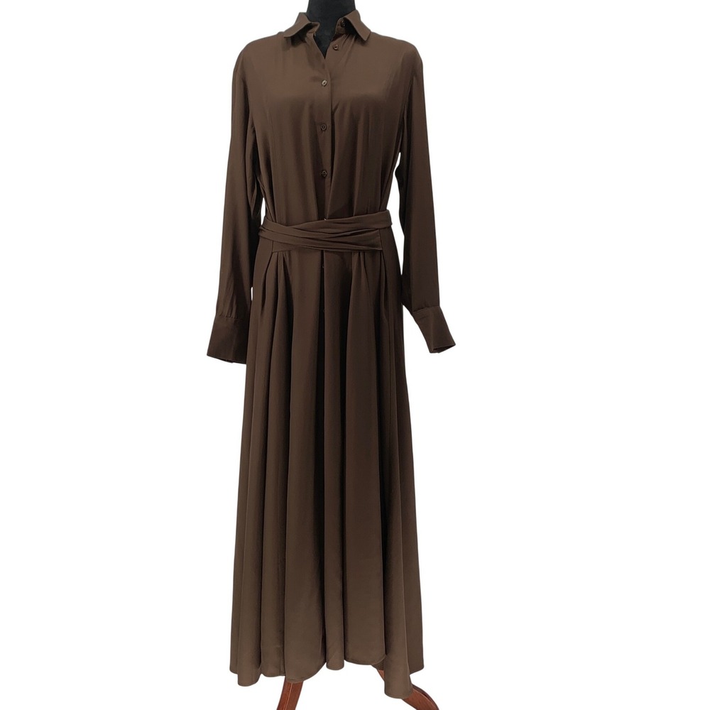 Polo by Ralph Lauren size 4 Self-Tie Twill Shirtdress Brown A-Line Midi Dress